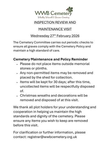 INSPECTION REVIEW AND MAINTENANCE VISIT Wednesday 27th February 2026