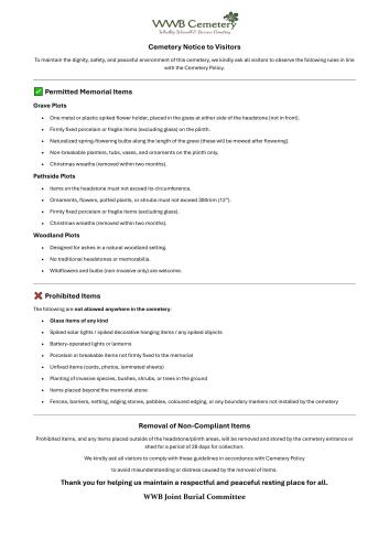 Cemetery Notice to Visitors